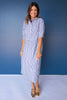 SSYS Cadence Drop Waist 3/4 Sleeve Collared Maxi Dress in Navy Gingham