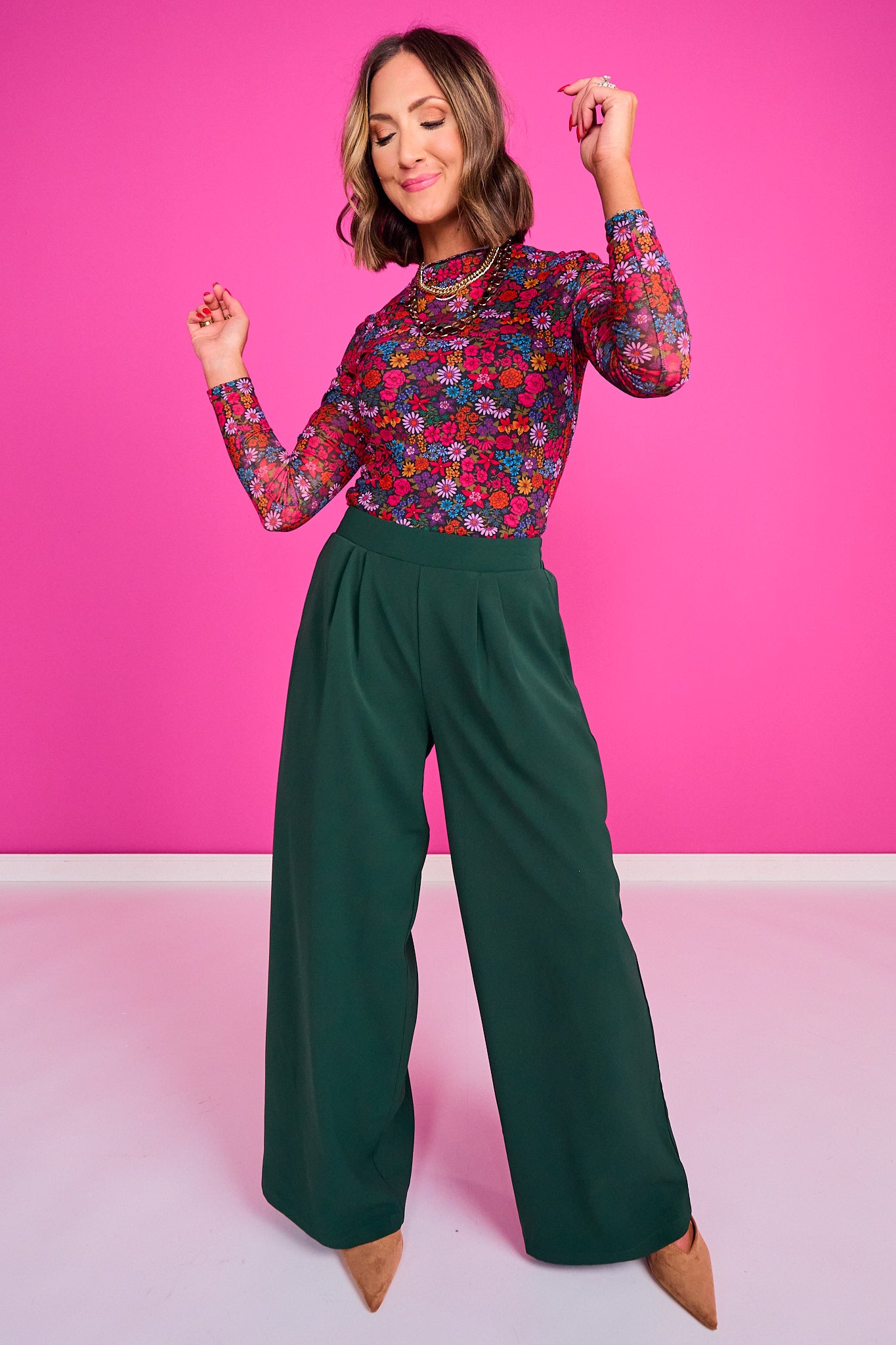 SSYS Ingrid Printed Mesh Top In Bright Floral