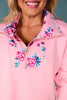 SSYS Ainsley Cropped Floral Inset Air Pullover In Dusty Pink