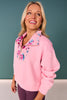 SSYS Ainsley Cropped Floral Inset Air Pullover In Dusty Pink