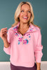 SSYS Ainsley Cropped Floral Inset Air Pullover In Dusty Pink
