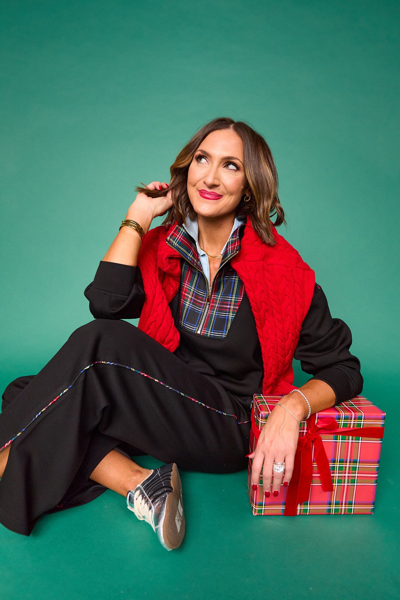 SSYS Ainsley Cropped Tartan Inset Air Pullover In Black