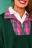 SSYS Ainsley Cropped Tartan Inset Air Pullover In Hunter