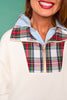 SSYS Ainsley Cropped Tartan Inset Air Pullover In Ivory