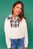 SSYS Ainsley Cropped Tartan Inset Air Pullover In Ivory