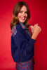 SSYS Ainsley Cropped Navy Tartan Inset Air Pullover In Navy