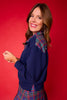 SSYS Ainsley Cropped Navy Tartan Inset Air Pullover In Navy