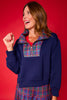 SSYS Ainsley Cropped Navy Tartan Inset Air Pullover In Navy