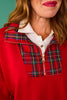 SSYS Ainsley Cropped Tartan Inset Air Pullover In Red
