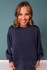 SSYS Crew Neck Printed Panel Scuba Sweatshirt In Navy Gingham