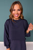SSYS Crew Neck Printed Panel Scuba Sweatshirt In Navy Gingham