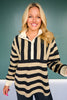 SSYS Landon Color Block Stripe Rugby Top In Black and Taupe