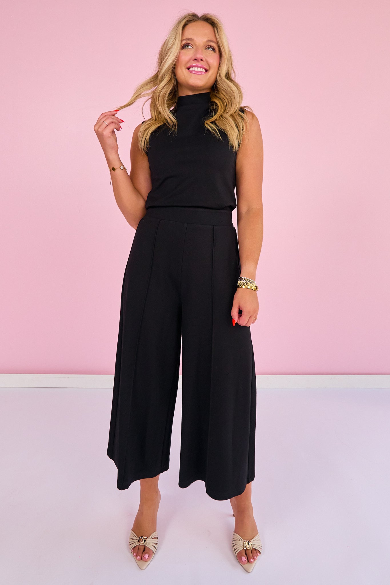 *ETA SEPT* SSYS Georgia Ponte Knit Sleeveless Mock Neck Top In Black *FINAL SALE*