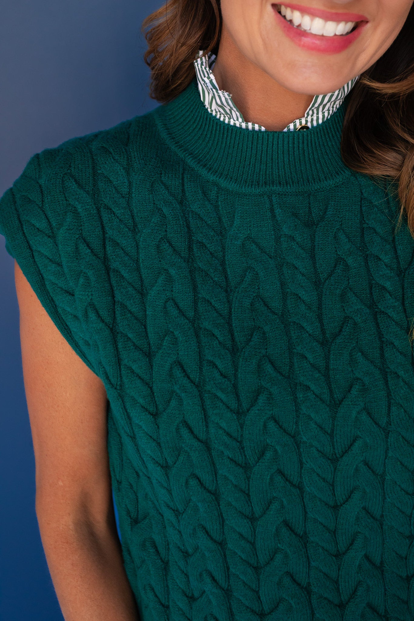 SSYS Giselle Cap Sleeve Cable Knit Mock Neck Sweater In Hunter
