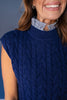 SSYS Giselle Cap Sleeve Cable Knit Mock Neck Sweater In Navy