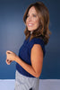 SSYS Giselle Cap Sleeve Cable Knit Mock Neck Sweater In Navy