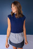 SSYS Giselle Cap Sleeve Cable Knit Mock Neck Sweater In Navy