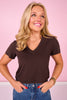 SSYS Signature V Neck Tee Shirt In Chocolate *FINAL SALE*