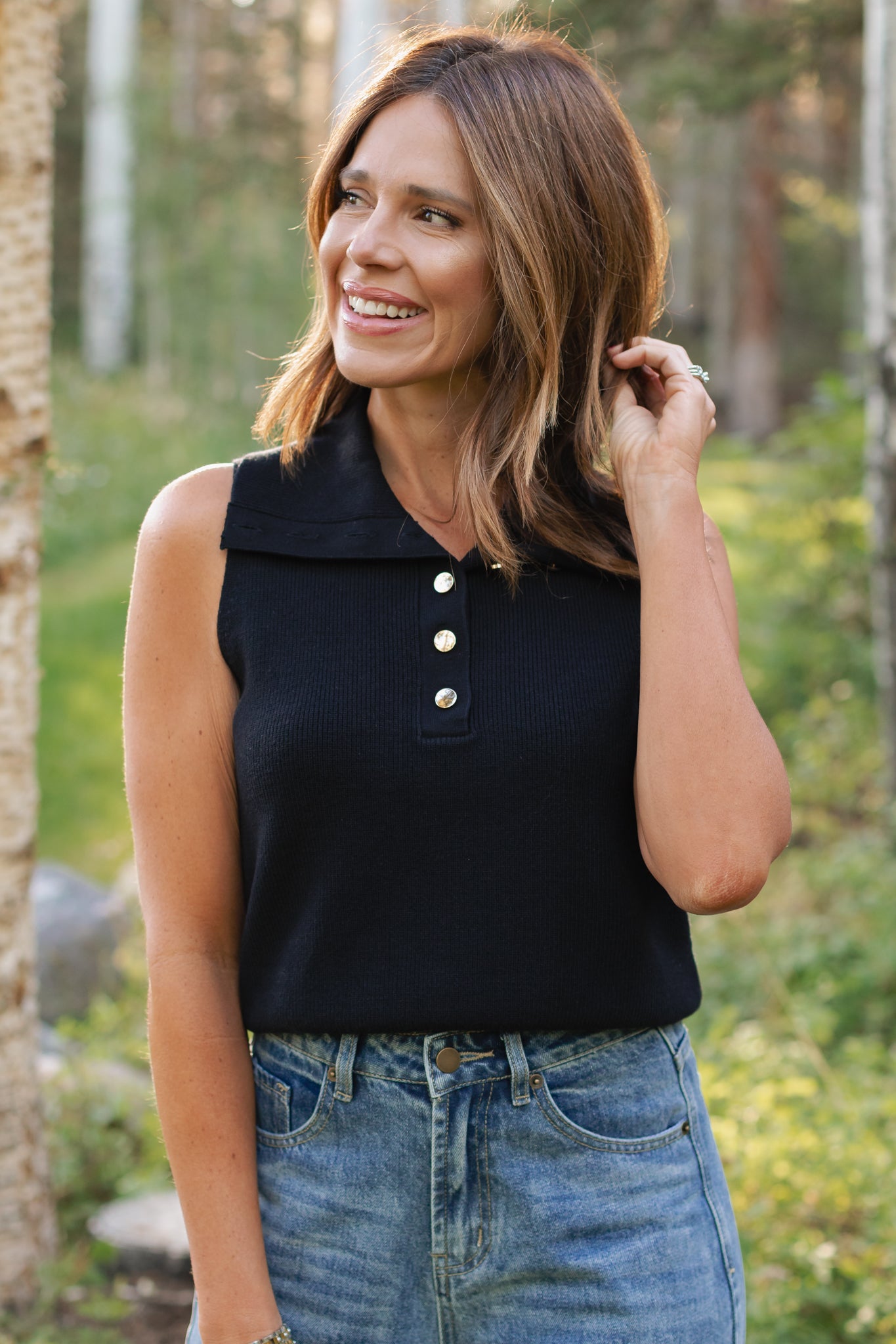 SSYS Thelma Button Turtleneck Sleeveless Sweater In Black