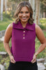 SSYS Thelma Button Turtleneck Sleeveless Sweater In Deep Orchid