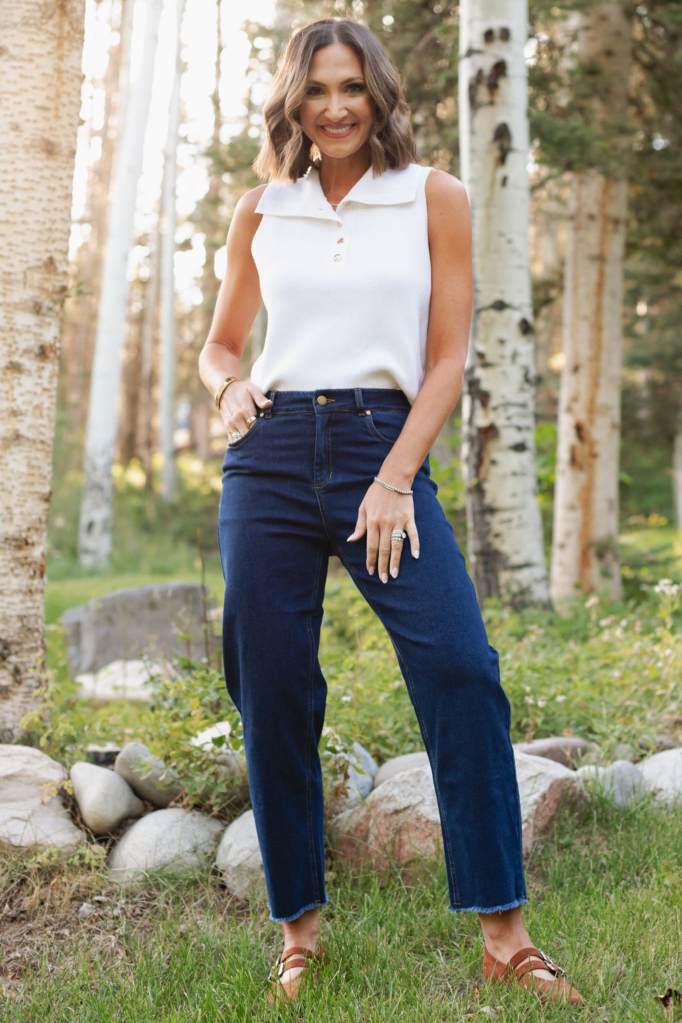 SSYS Thelma Button Turtleneck Sleeveless Sweater In Ivory