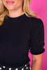 SSYS Alina Short Sleeve Ruffle Sweater Top In Black