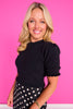 SSYS Alina Short Sleeve Ruffle Sweater Top In Black