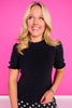 SSYS Alina Short Sleeve Ruffle Sweater Top In Black