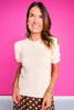 SSYS Alina Short Sleeve Ruffle Sweater Top In Cream