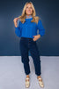 SSYS Henley Open Weave Long Sleeve Sweater In Electric Cornflower