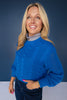 SSYS Henley Open Weave Long Sleeve Sweater In Electric Cornflower