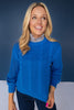 SSYS Henley Open Weave Long Sleeve Sweater In Electric Cornflower