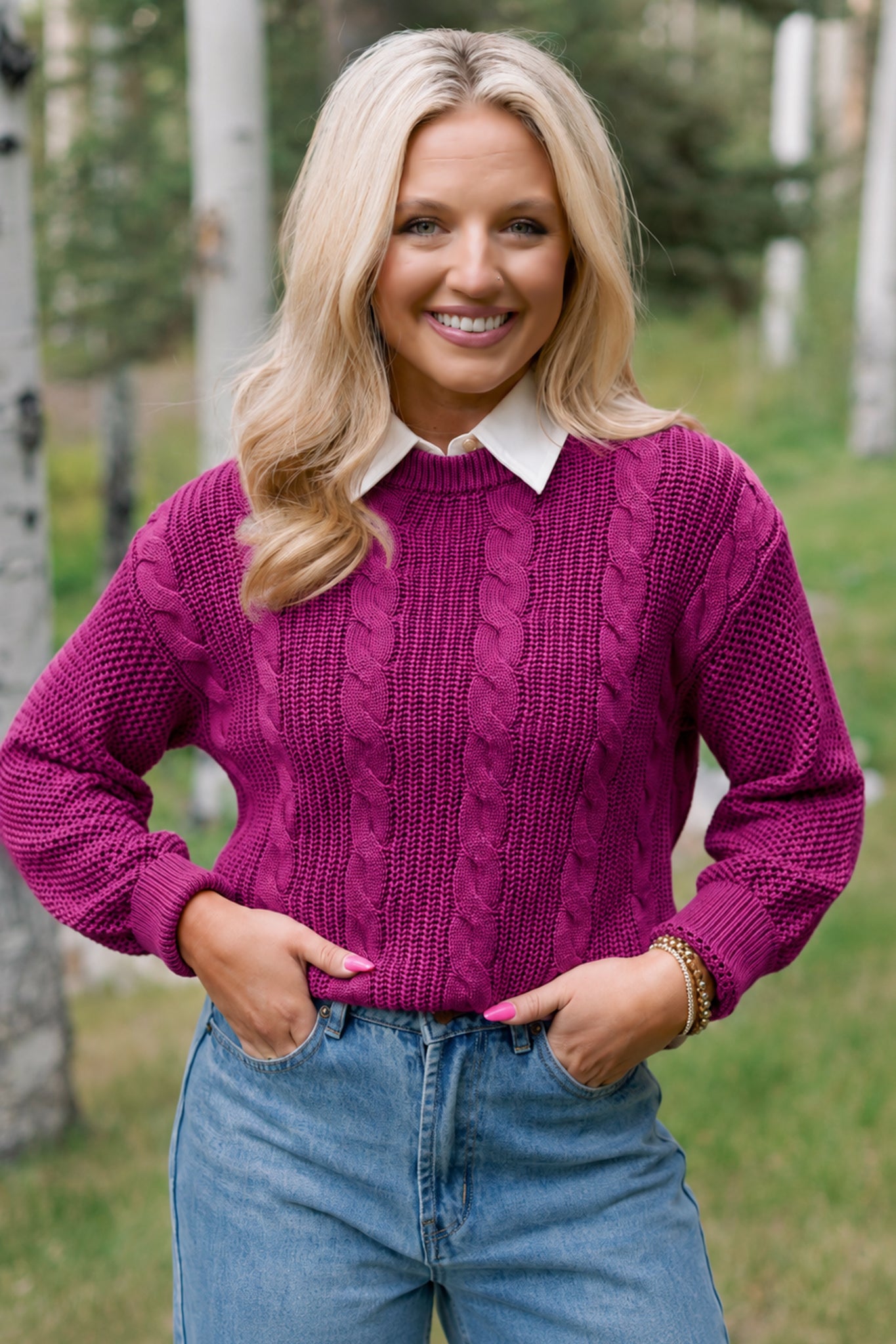 SSYS Henley Open Weave Long Sleeve Sweater In Dark Berry