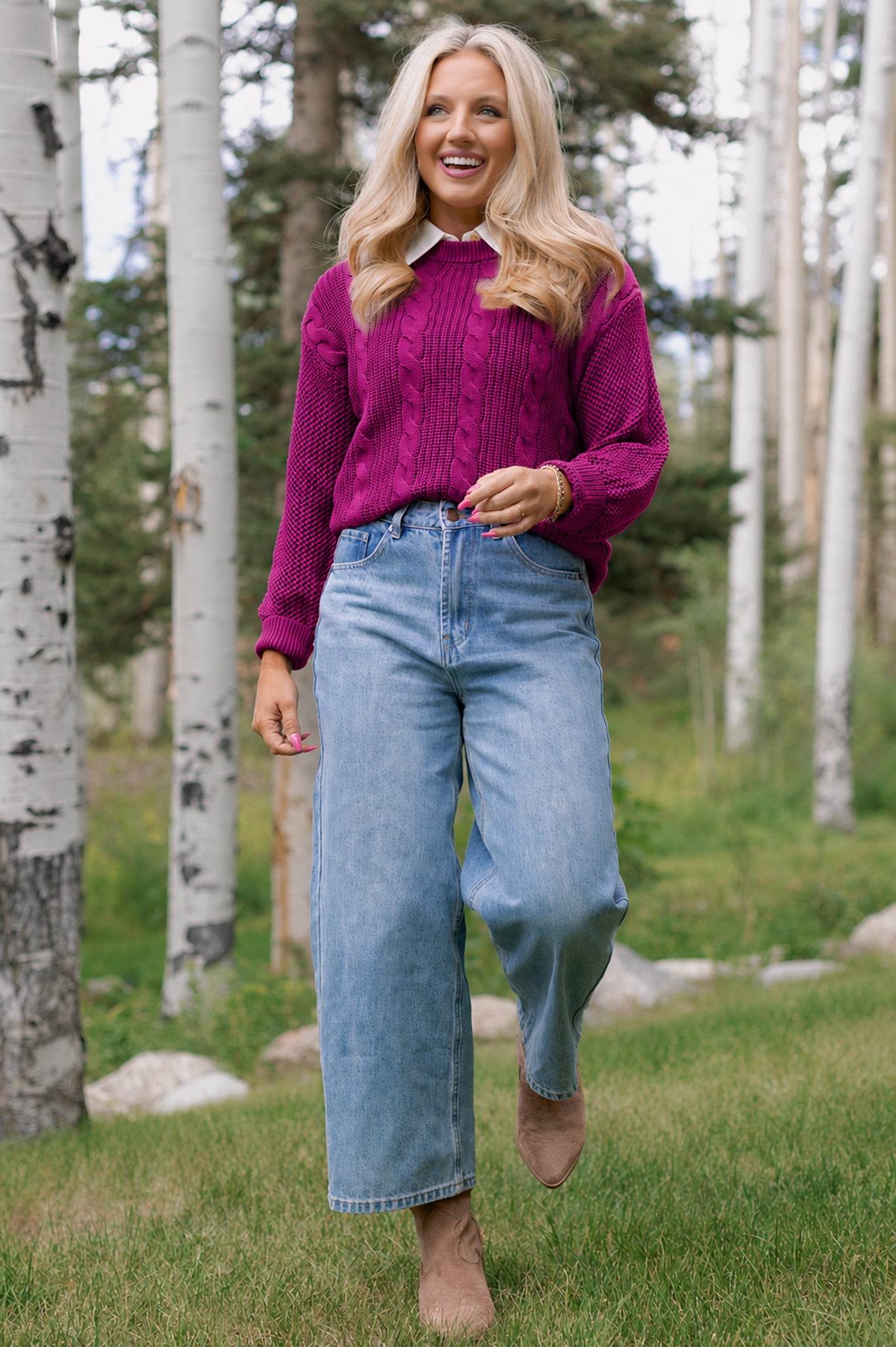 SSYS Henley Open Weave Long Sleeve Sweater In Dark Berry