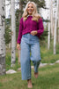 SSYS Henley Open Weave Long Sleeve Sweater In Dark Berry