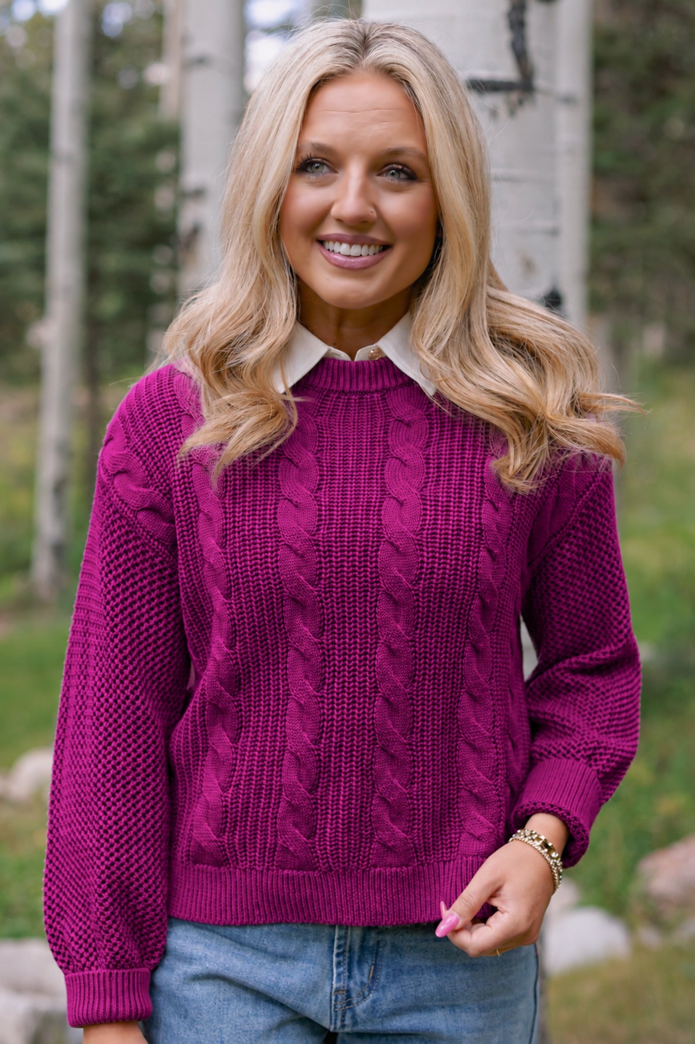 SSYS Henley Open Weave Long Sleeve Sweater In Dark Berry