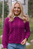 SSYS Henley Open Weave Long Sleeve Sweater In Dark Berry