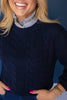 SSYS Henley Open Weave Long Sleeve Sweater In Navy