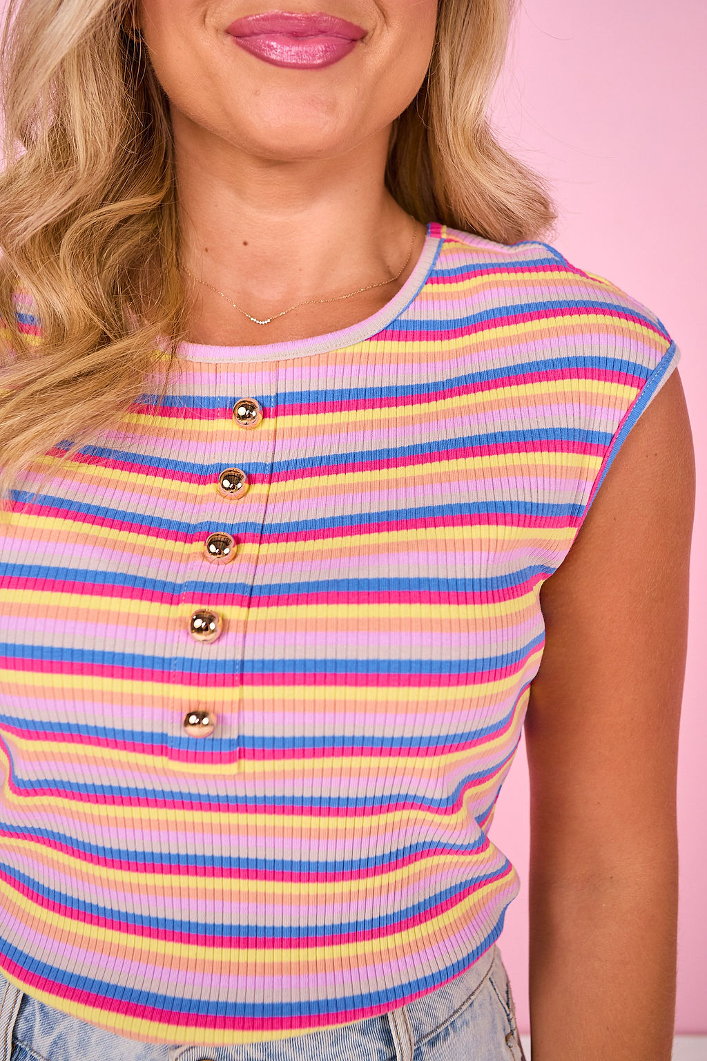 SSYS Cece Striped Knit Cap Sleeve Top In Butter Yellow Contrast