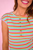 SSYS Cece Striped Knit Cap Sleeve Top In Teal Contrast