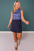 SSYS Scuba Cowl Neck Sleeveless Tank In Navy Tartan