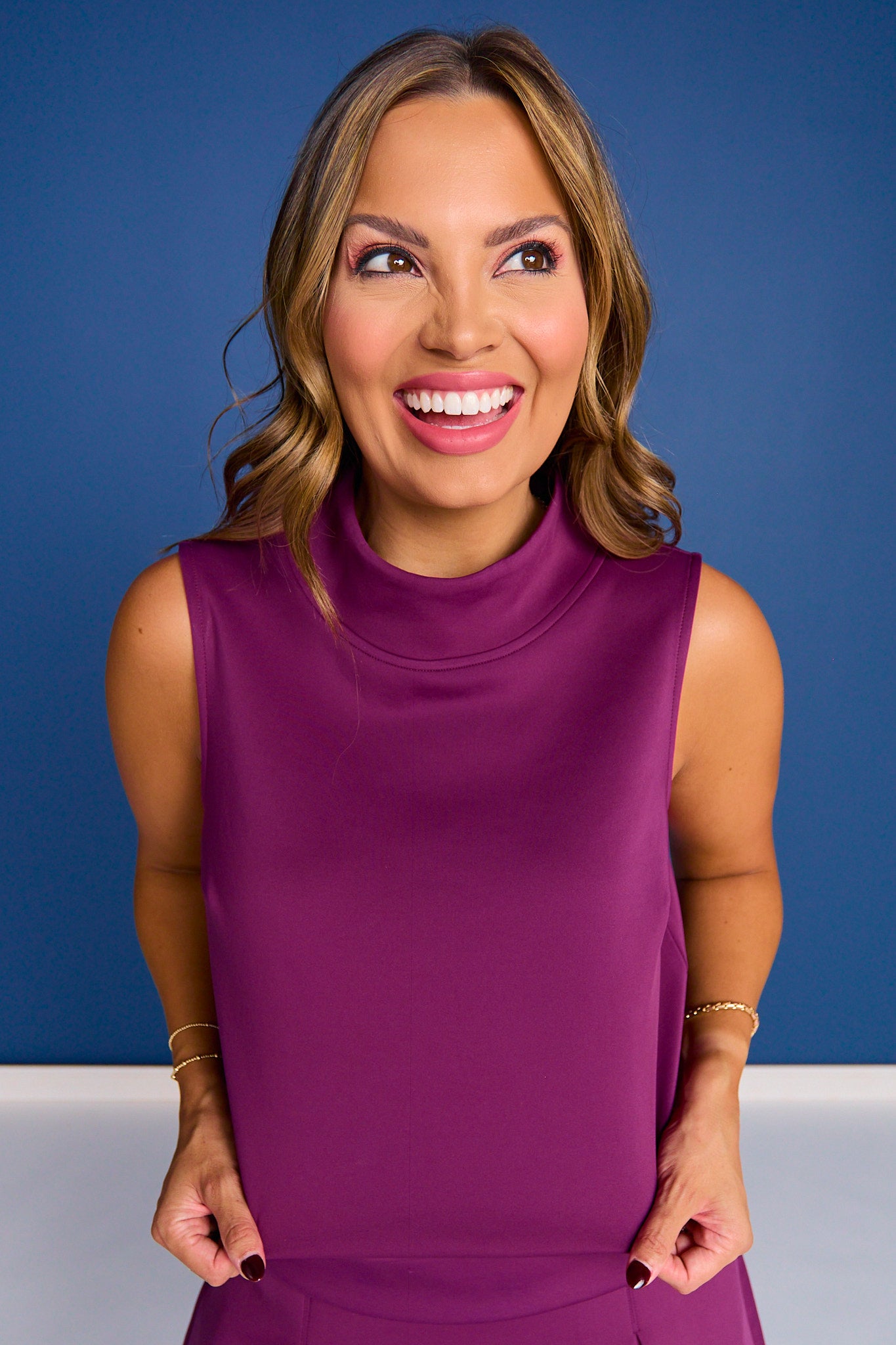 SSYS Scuba Cowl Neck Sleeveless Tank In Plum