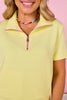 SSYS Scuba Short Sleeve Pink Contrast Zip Up Top In Butter Yellow