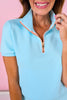 SSYS Scuba Short Sleeve Cantaloupe Contrast Zip Up Top In Baby Blue