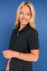 SSYS Scuba Short Sleeve Gold Contrast Zip Up Top In Black