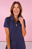 SSYS Scuba Short Sleeve Gold Contrast Zip Up Top In Navy