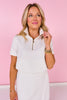 SSYS Scuba Short Sleeve Gold Contrast Zip Up Top In White