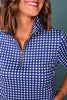 SSYS Scuba Short Sleeve Zip Up Top In Navy Gingham