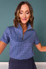 SSYS Scuba Short Sleeve Zip Up Top In Navy Gingham