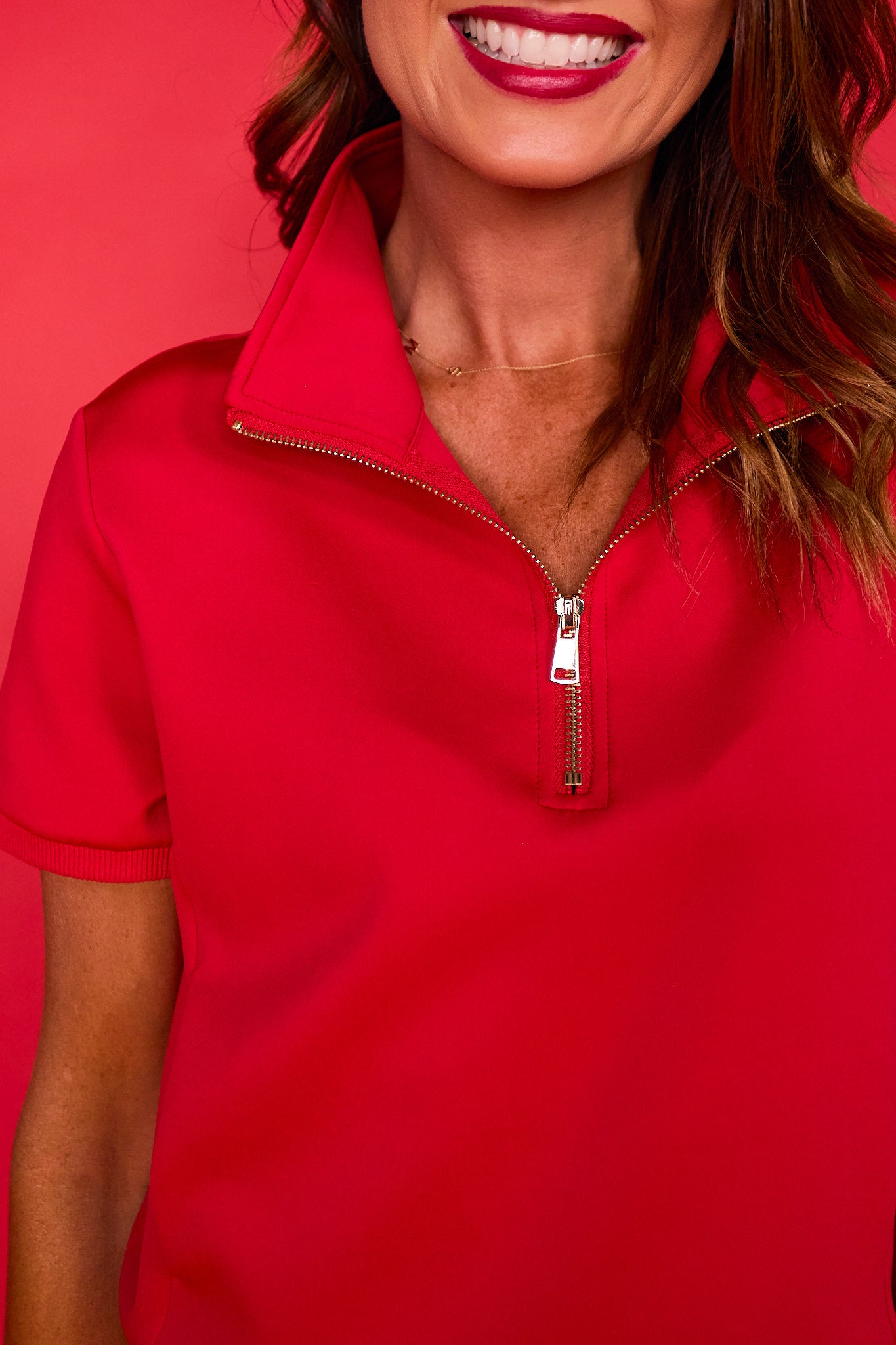 SSYS Scuba Short Sleeve Zip Up Top In Red